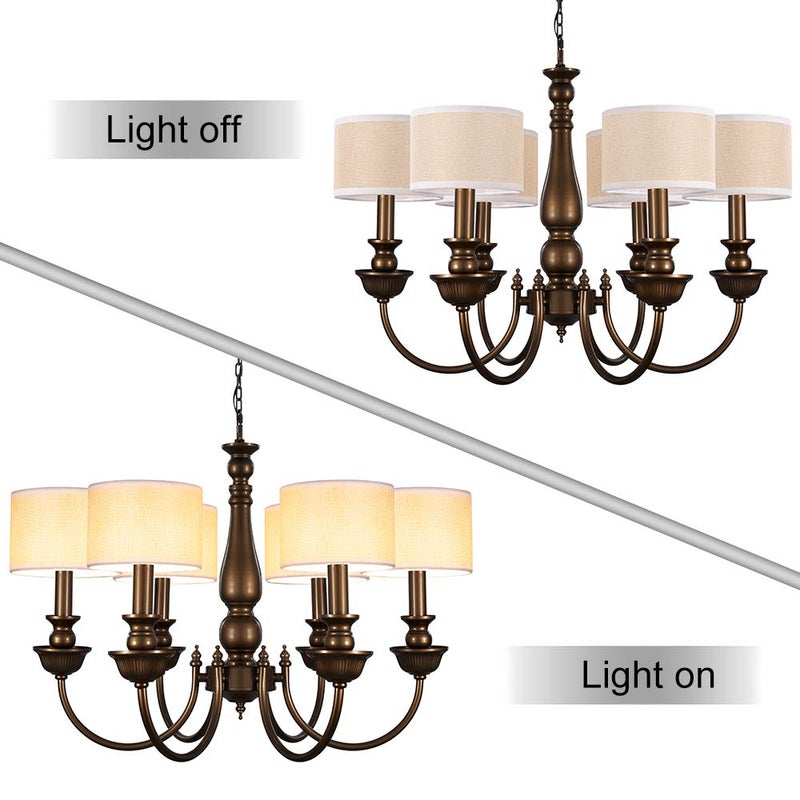 Wellmet Small Chandelier Lamp Shades Brown Set of 6, Rustic Style Linen Drum Shades for Wall Lamp, Hardback Clip on Lamp Shades for E12 Candle Bulbs, 5.5"x 5.5" x 5" - Image 4